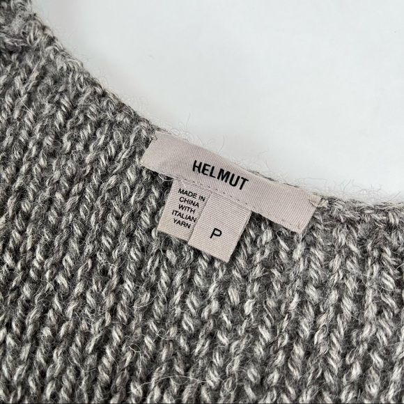 Helmut LANG Smokey Grey Wool & Alpaca Blend Asymmetrical Long Sleeve Sweater Top - Picture 3 of 12